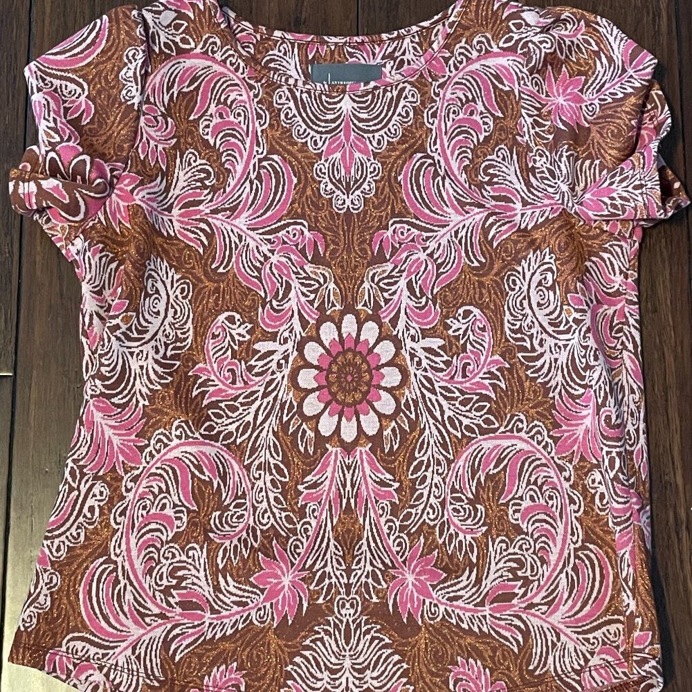 Anthropologie Demeter Pink Metallic Short Sleeve Top
